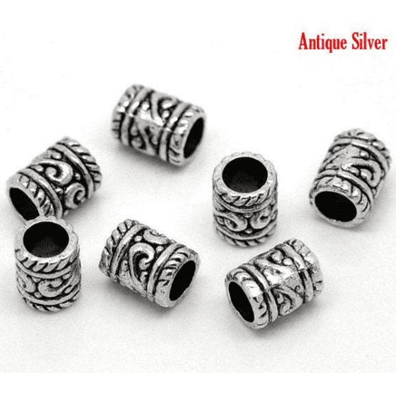 BD304 - 50 pcs Antique Silver Tube Carved Spacer Beads - 6mm x 8mm - Hole Size: 4mm