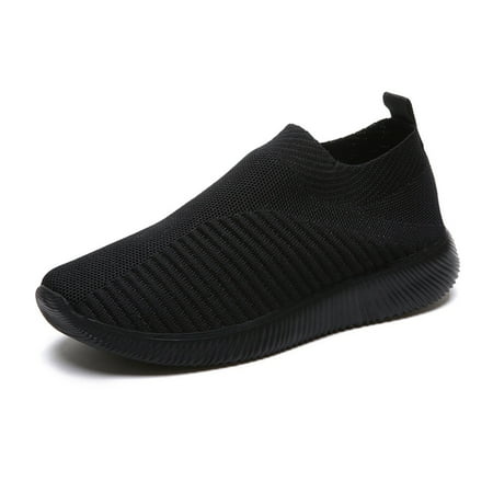 

Womens Sneakers Knitted Mesh Breathable Casual Shoes Walking Slip On Flat Shoes 37