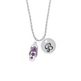 thumbnail image 2 of Delight Jewelry Silvertone Purple Open Plumeria Flower Flip Flop Silvertone Script Initial Disc - B - Charm Necklace, 20"+3", 2 of 4