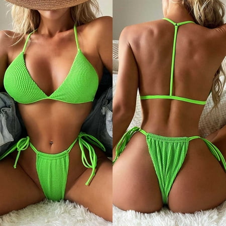 

Finelylove Two Piece Swimsuit For Women Padded Sport Bra Style Bikini Green M