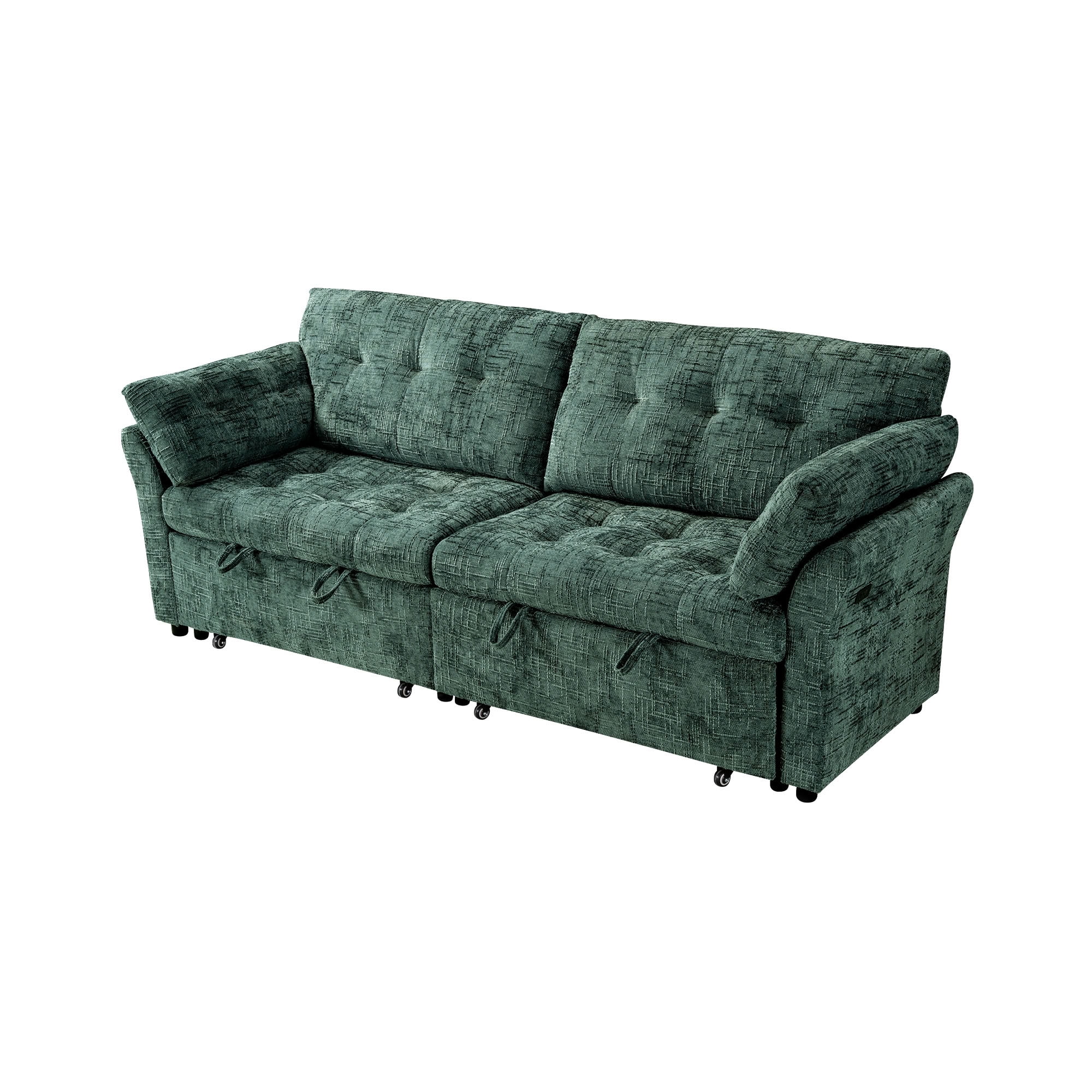 MAYEERTY Convertible Sleeper Sofa with Double Pull-Out Beds, 3-in-1 Tufted Linen Sofa Bed with 180° Flat Backrest, for Living Room, Apartment, Small Space