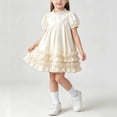 thumbnail image 2 of hoksml Girls Puff Short Sleeve Ruffle Neck Dress, Back to School Outfit for Kids, Breathable Cotton, Soft Tiered Ruffle Hem Dress, 2 of 9