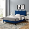 thumbnail image 2 of Platform Bed Frame, Full Size, Blue Navy, Velvet, Modern Contemporary, Bedroom Master Guest Suite Room, 2 of 12