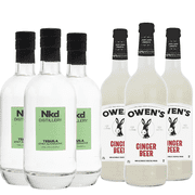 Nkd Distillery Tequila 3 Pack Alternative Premium Non-Alcoholic Spirit 750 ML Bottles w 3 Pack Owen’s Mixers Ginger Beer 750 ML Bottles - A