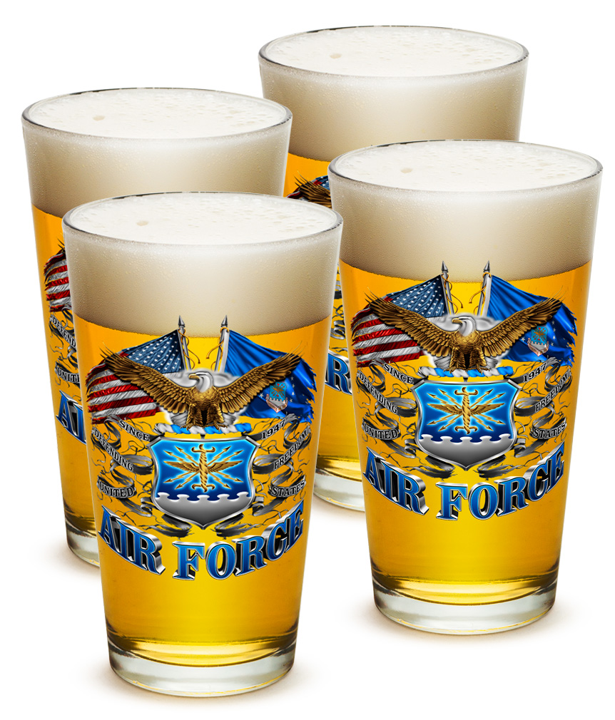 Pint Glasses USAF American Hero’s Gifts for Men or Women Double