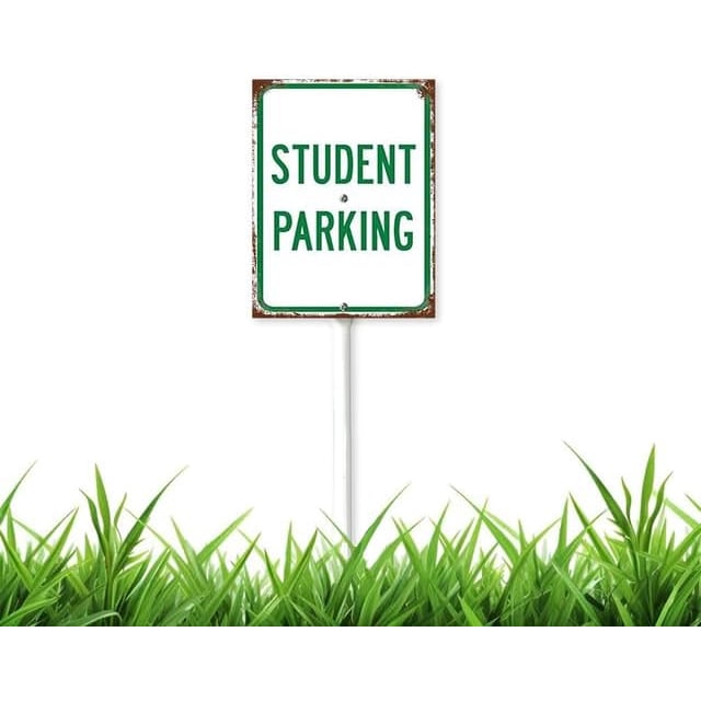 Letrero de estacionamiento para estudiantes de 8 x 12 pulgadas con estaca, aluminio, juego de 1
