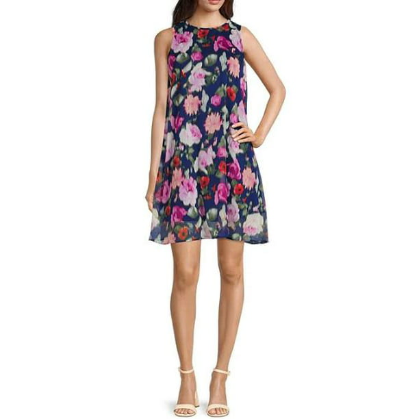 Calvin Klein Floral Print Crinkle Chiffon Dress, Indigo Multi,14 -  