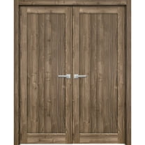 Solid French Double Doors 48 x 80 inches | Quadro 4111 Walnut | Wood Solid Panel Frame Trims | Closet Bedroom Sturdy Doors