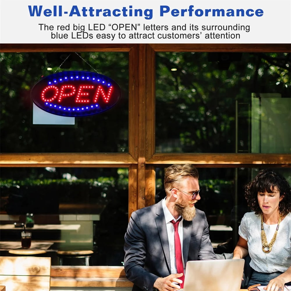 LED Open Sign 19x10 Inch Bright Flashing Business Sign for Window, Wall, Shop, Bar, Restaurant, Hotel – Two Modes, Energy Efficient, Durable, Easy Mounting, Eye-Catching Display Light