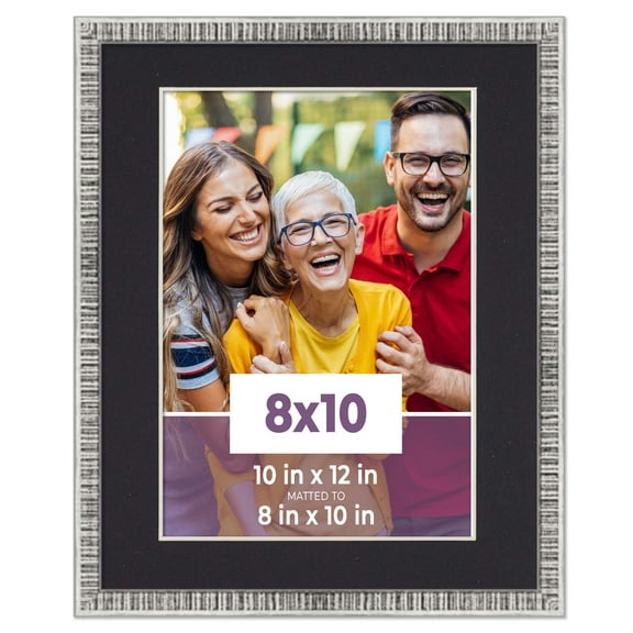 8x10 Frame Silver With Black Picture Mat For 8x10 Photo - Silver 10x12 Frame To Display Print or