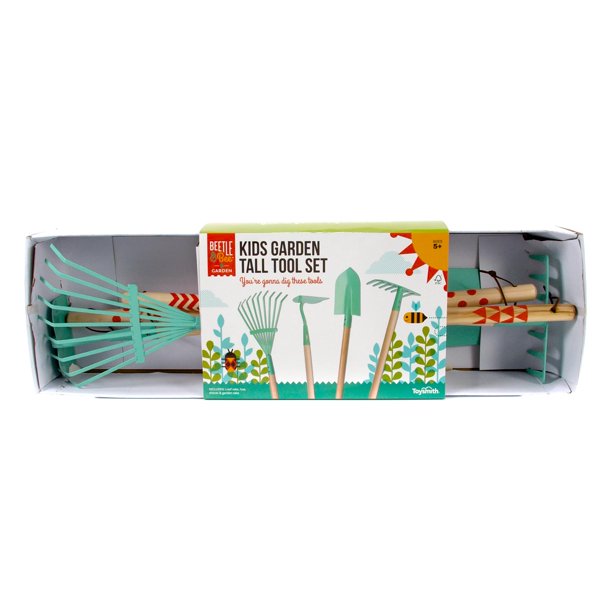 Toysmith Kids Garden Tool Set Garden Rake, Spade, Hoe and Leaf Rake