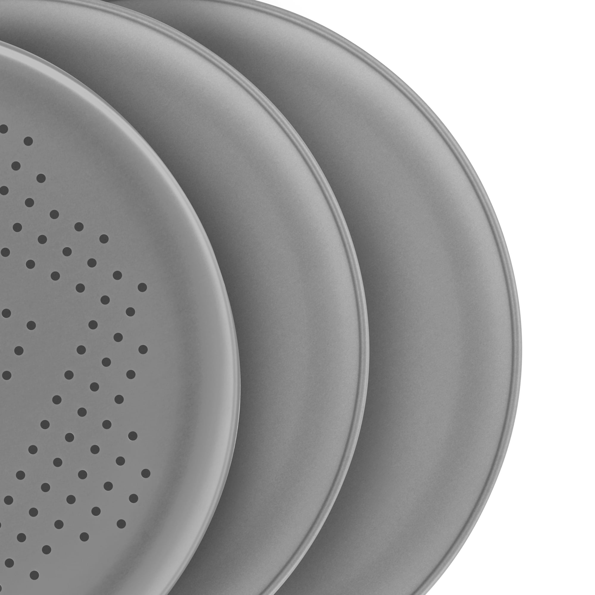 BakerEze 3-Piece Nonstick Steel Pizza Pans, 16-inch, Pizza Crisper, Set, Gray
