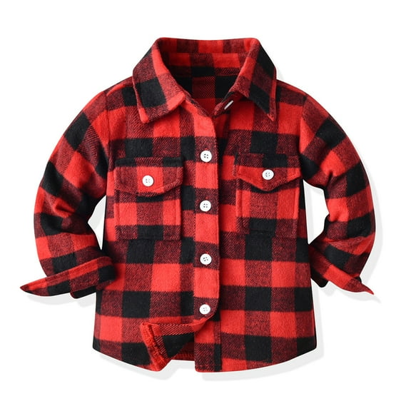 Godderr Kids Little Boys Girls Button Down Red Plaid Flannel Shirt Plaid Girl Boy Long Sleeve Button Down Shirts 6M-9Y