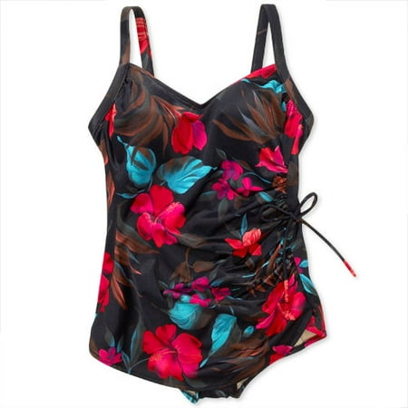 Women's Plus Floral Side-Tie Swim Dress