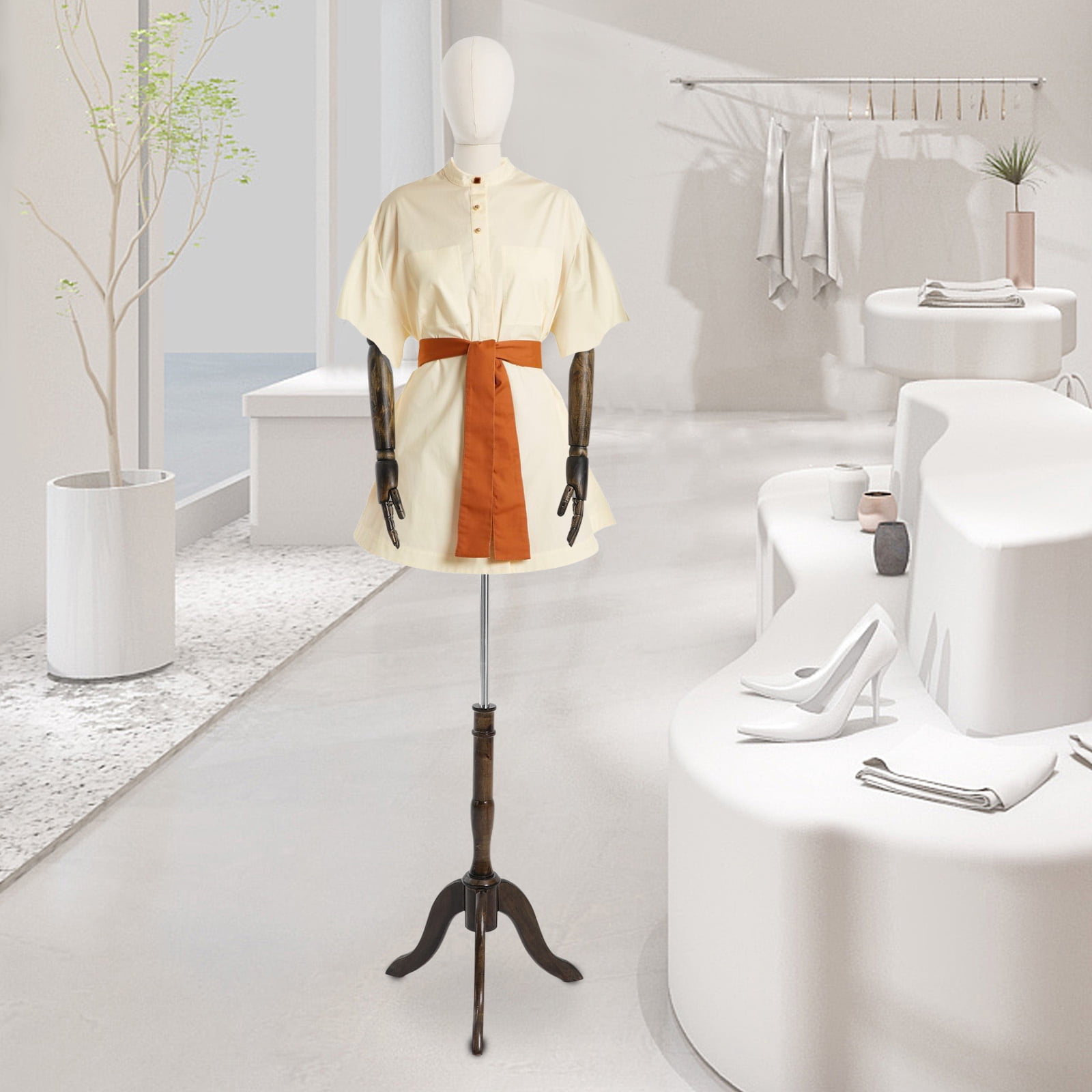 1 PCS Female Mannequin, Clothing Display Model Body Stand with Head, Female Mannequin with Triangular Base(Beige, Dark Brown), Adjustable Height: About 155-200cm/61.02-78.74in