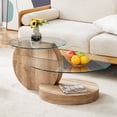 thumbnail image 2 of Modern Minimalist Tempered Glass Coffee Table,Natural Wood, 2 of 22