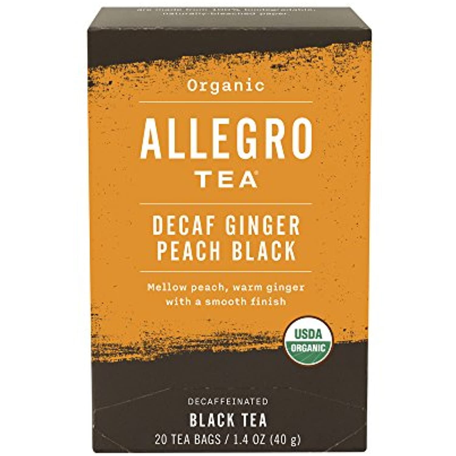 Allegro Tea, Organic Decaf Ginger Peach Black Tea Bags, 20 Ct