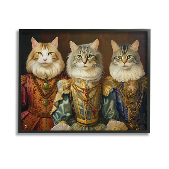 Stupell Industries Regal Cat Trio Animals & Insects Painting Black Framed Art Print Wall Art, 14 x 11