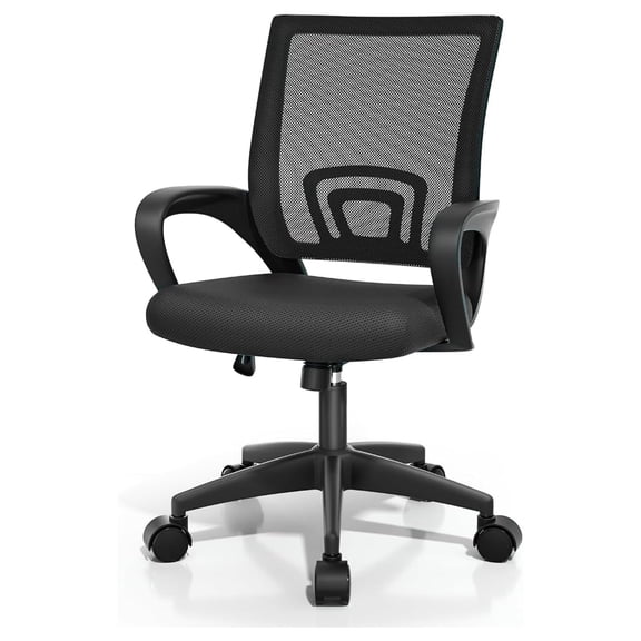 Alpinel Ergonomic Office Desk Chair, Mid-Back Mesh Computer Chair, Swivel Chair with Breathable Backrest & Lumbar Support, Adjustable Height for Gaming, Work, Study, 300 Lbs Capacity, Black