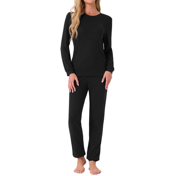 INSPIRAR CHIC Conjuntos de Pijamas de Manga Larga para Mujeres Sudadera de Punto Impresa con Estrellas 2 Piezas Ropa de Dormir XS Negra