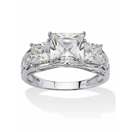 PalmBeach Jewelry 3.72 TCW Princess-Cut Cubic Zirconia Solid 10k White Gold Ring