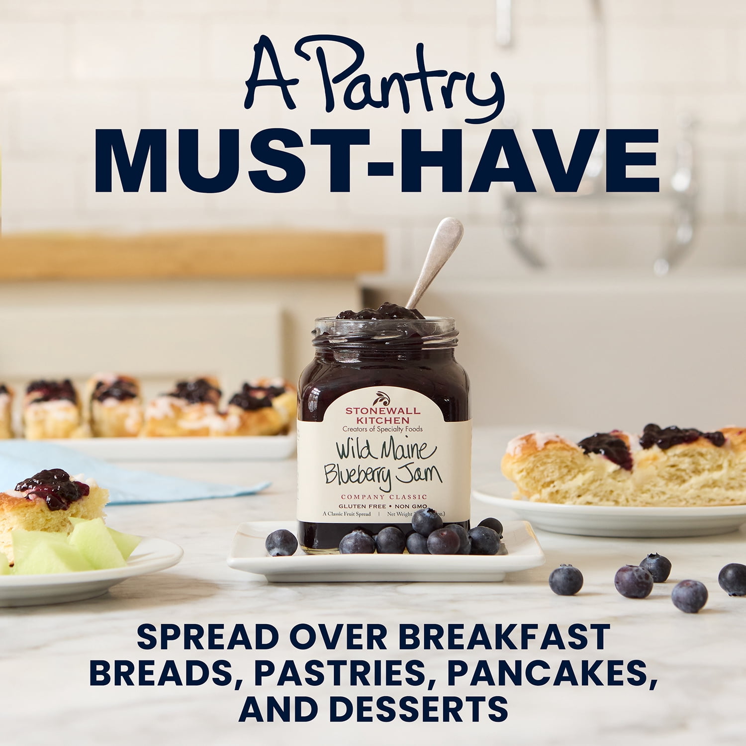 (12 pack) Stonewall Kitchen, non GMO, Wild Maine Blueberry Jam, 12.5 oz. Jar