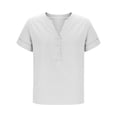 thumbnail image 4 of Linen Shirts for Women Button Down Shirts Short Sleeve Rolled up Cotton Tops Henley V Neck Solid Casual Blouses, 4 of 5
