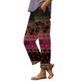 thumbnail image 2 of Women's Casual Pants Women'S Casual Boho Floral Print Stripe Cotton Linen Pants Elastic Waisted Summer Spring Beach Baggy,Red Women's Casual Pants S, 2 of 4