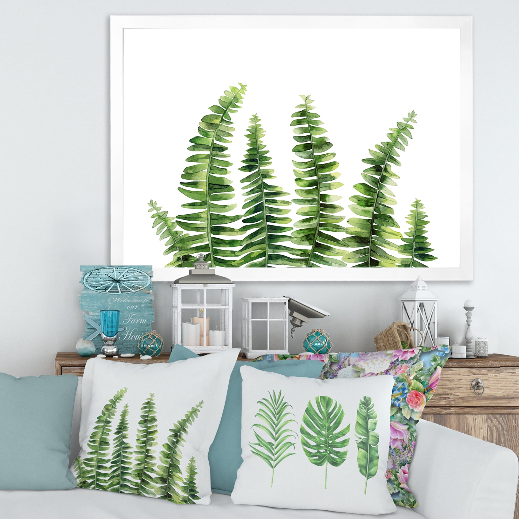 Designart 'Fern Plant Leaves Detail II' Farmhouse Framed Art Print