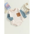 thumbnail image 2 of Newborn Baby Boys Fall Clothes Colorblock Pocket Crew Neck Sweatshirts Rompers Casual Long Sleeve Jumpsuits, 2 of 8