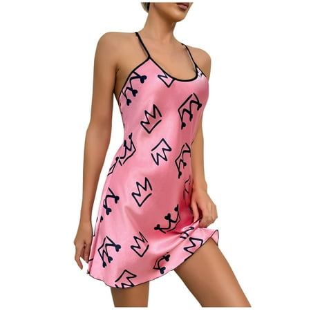Tumotour Satin Silk Nightgowns For Women Mini Dress Pajamas Loungewear Sleeveless Nightgown Print Lace Sleepwear Chemise Lingerie Dress Tank Sleepwear Nightshirt