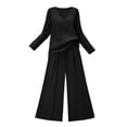 thumbnail image 4 of Guieoi Matching Outfits for Women Solid-Color Long-Sleeve V-Neck Loose-Fit Pants Set Black XXXXXL, 4 of 5