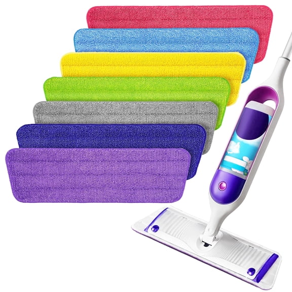 ZenClean Reusable Microfiber Mop Pads 7 Pack Compatible with SwifferPower Mop for Wet & Dry Floor Cleaning (7 Colors)