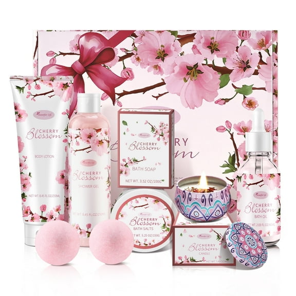 Beautifier Life Cherry Blossom Scented Bath & Body 7 Piece Spa Gift Set