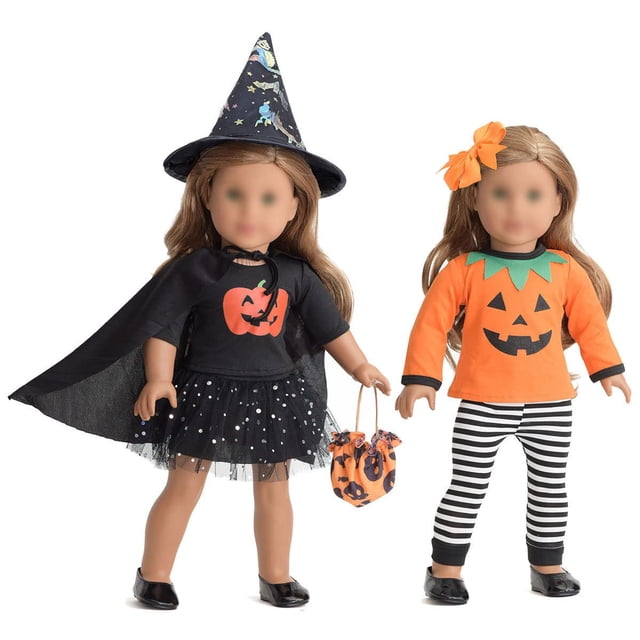Set de disfraces Sweet Dolly Halloween Pumpkin Witch para muñecas de 18 pulgadas