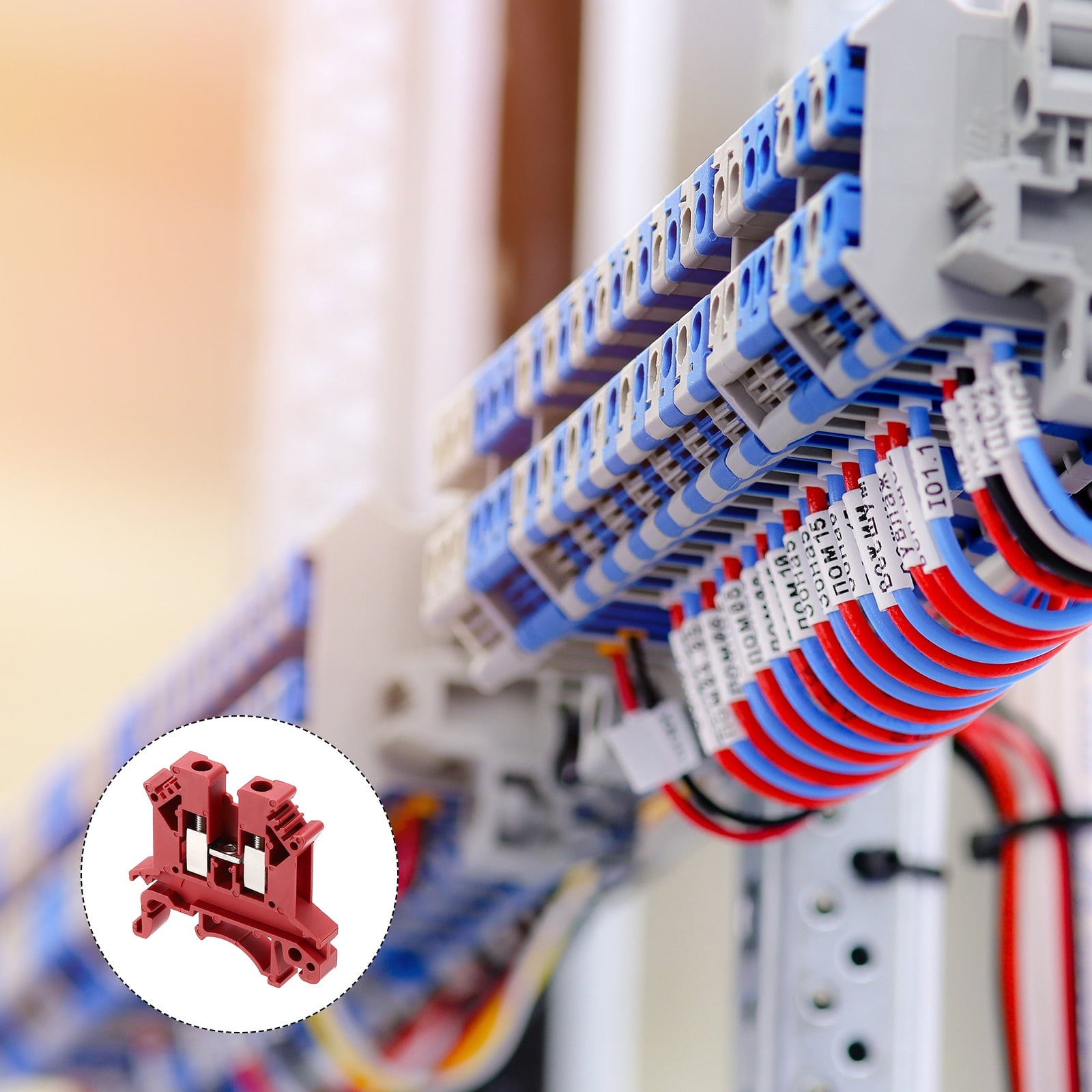 Uxcell Terminal Blocks 100 Pack UK-2.5B Rail Mount Fuse Holder Screw Terminal Block Wire End Bracket Stopper Din Rail Screw for DIY Electronic Circuits Machine Appliances, Red