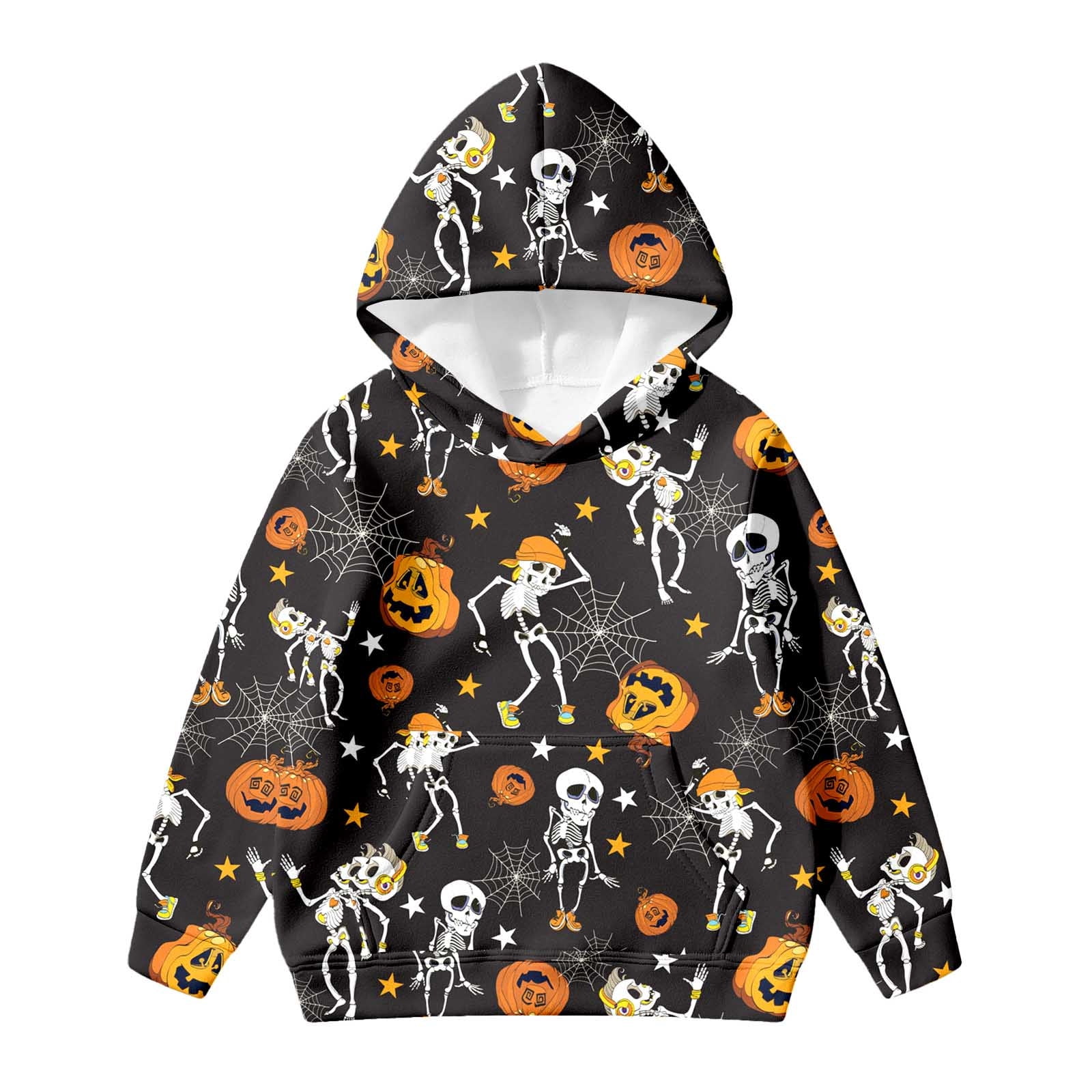 JIAYUE Girls Halloween Pullover Hoodie Dancing Skeleton & Pumpkin Graphic Long Sleeve Sweatshirt for Fall Festival