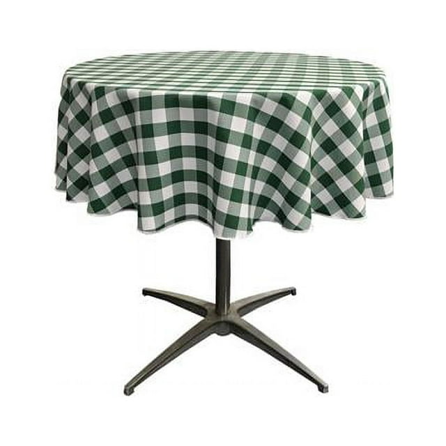 LA Linen TCcheck51R-HunterGreenK20 Polyester Gingham Checkered Tablecloth, White & Hunter Green - 51 in. Round