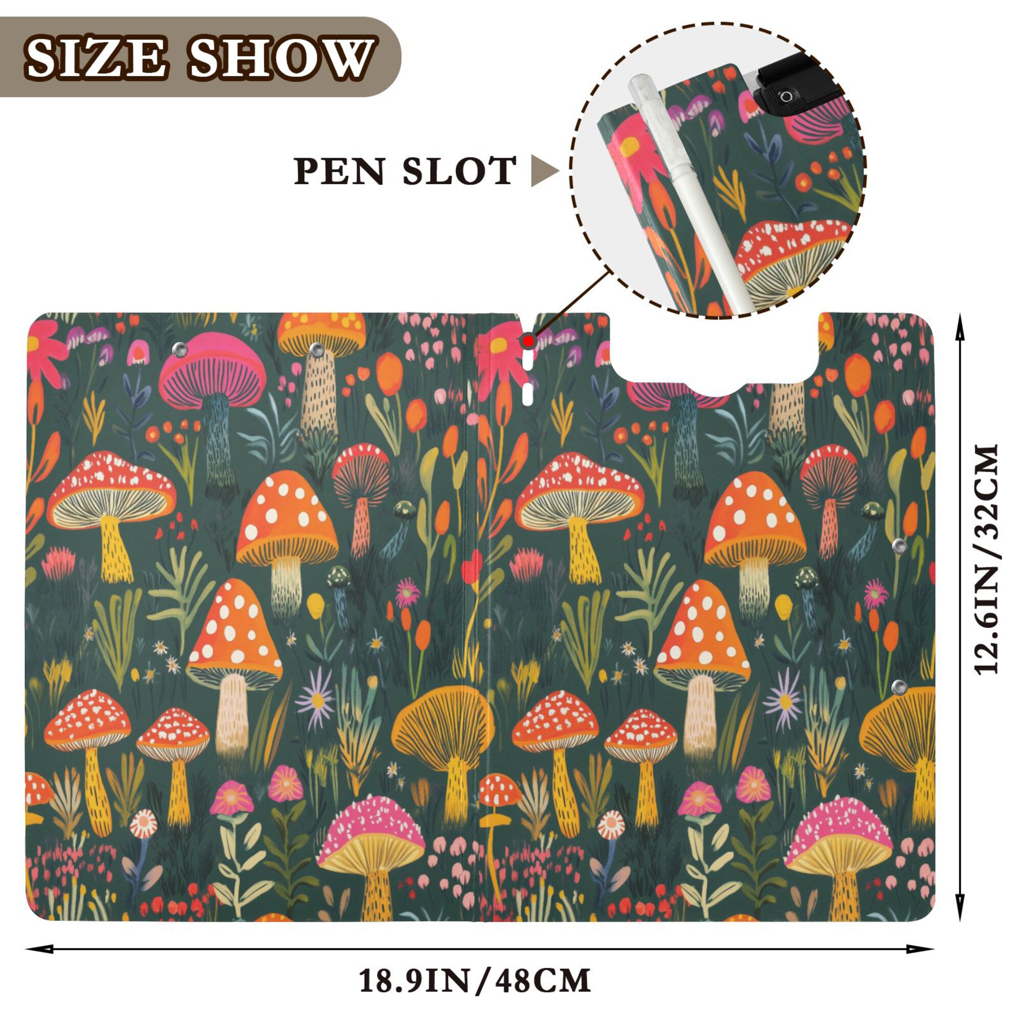 FORMRS A4 Clipboard Folder with Pen Holder Horizontal Foldable School Office Binder, Orange Mushroom