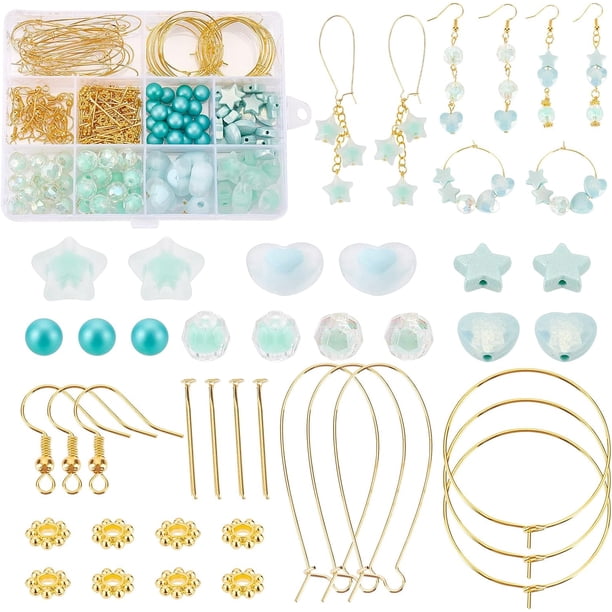 Kit para hacer aretes verdes de 247 piezas, suministros para aretes con cuentas, kit para hacer joyas con cuentas acrílicas verdes, ganchos para aretes de 30 pares.