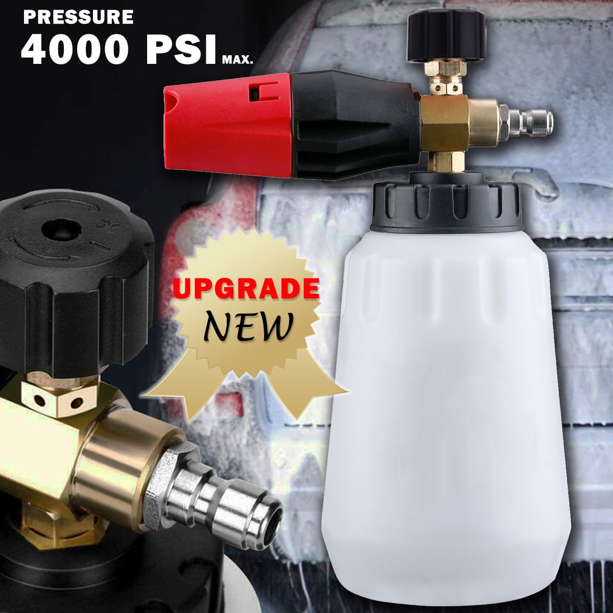 PVUEL 1/4" Car Pressure Snow Foam Washer Gun Washer Soap Lance Cannon Spray Jet Bottle Black