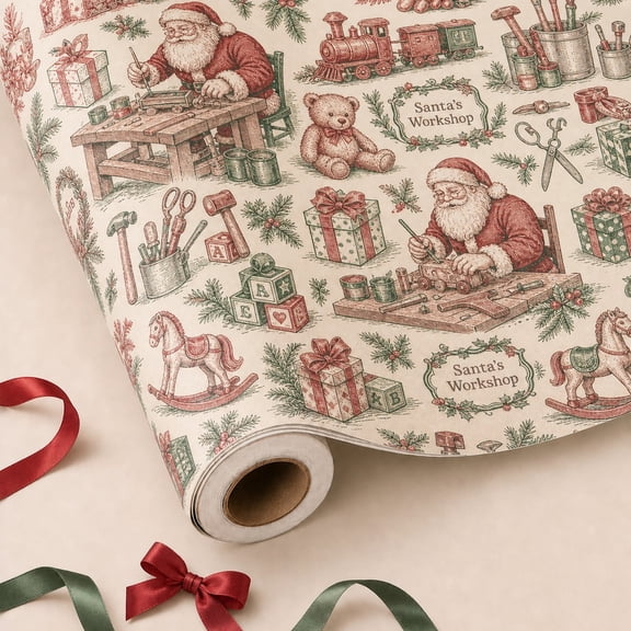 Christmas Wrapping Paper Roll Santa Workshop Paper Gift Wrap for Holiday Presents