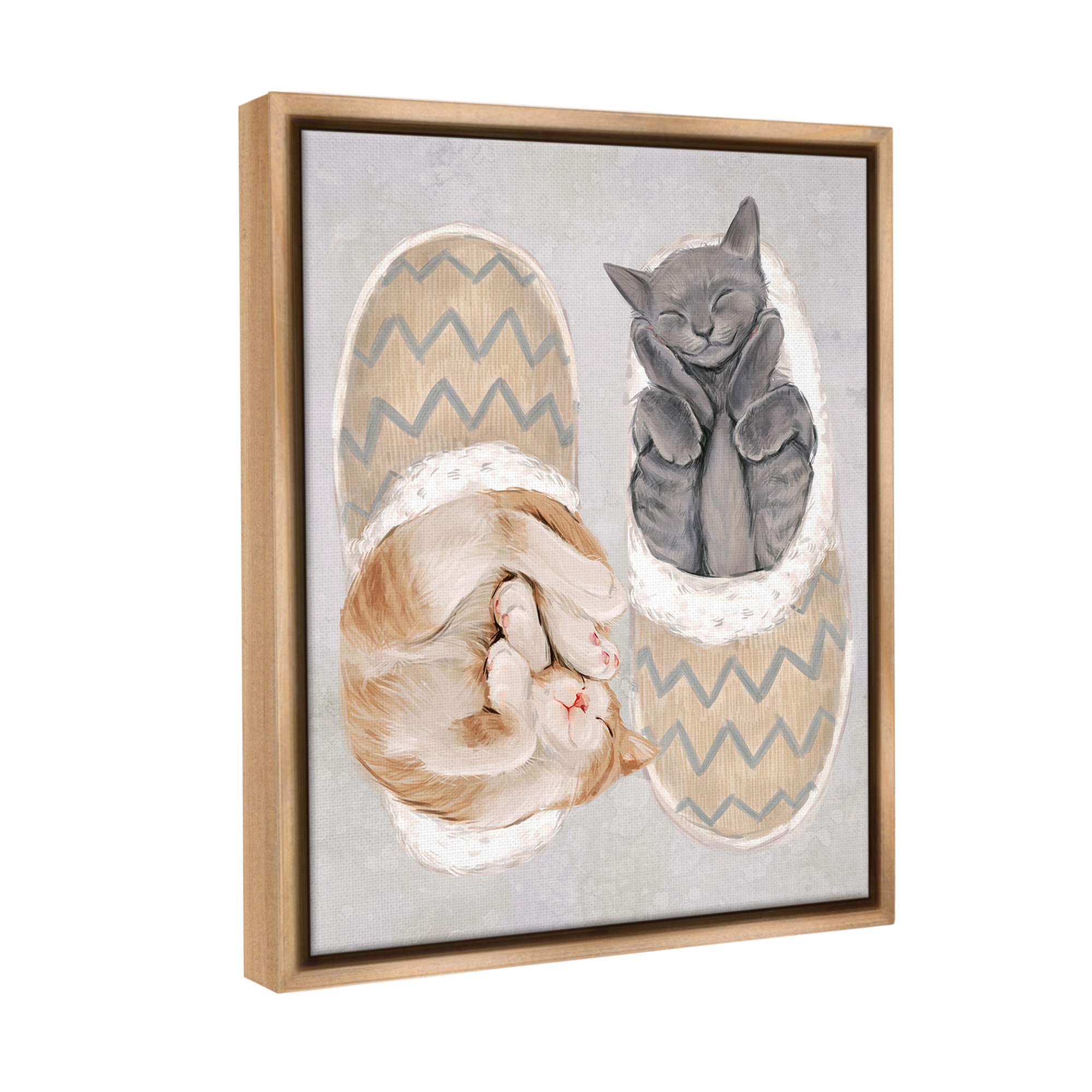 Stupell Industries Kittens In Slippers Animals & Insects Painting Brown Floater Framed Canvas Art Print Wall Art, 25 x 31