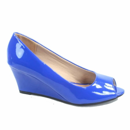 Forever Link - Doris-12 Women's Open Peep Toe Patent Wedge Heel Shoes ...