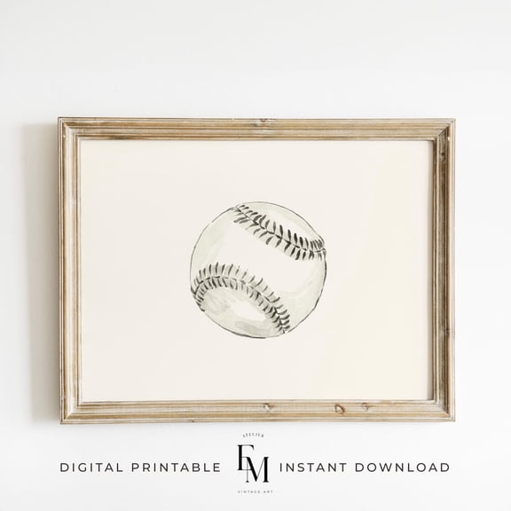 Neutral Baseball Wall Art Boys Simple Baseball Ball Print Boys Room Decor Boys Room Sports Nursery Baseball Theme Home Decor #2472, Unframed Poster Size 8x12