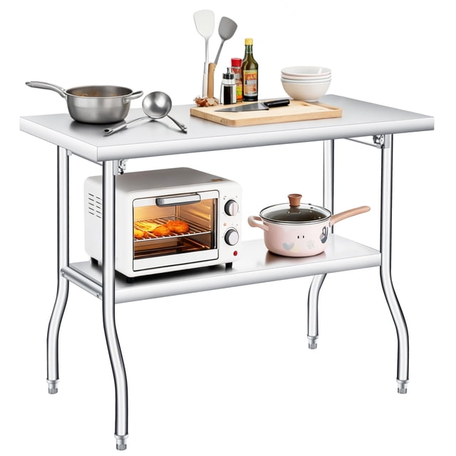 BeesClover Heavy Duty Folding Stainless Steel Prep Table - 1100 LB Capacity - Portable, No Assembly Needed - Commercial Metal Utility Table for Kitchen, Laundry, Restaurant