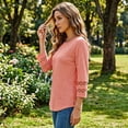 thumbnail image 5 of Gingprous 3/4 Sleeve Womens Hallow Out Sleeve Tops V Neck Tunic Blouse Curved Hem Casual Shirt, 5 of 8