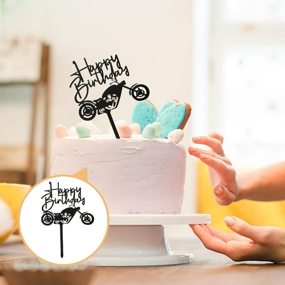 FELTECHELECTR Motorbike Birthday Cake Topper Acrylic Black 10Pcs 5.7X3.9In Party Decorations