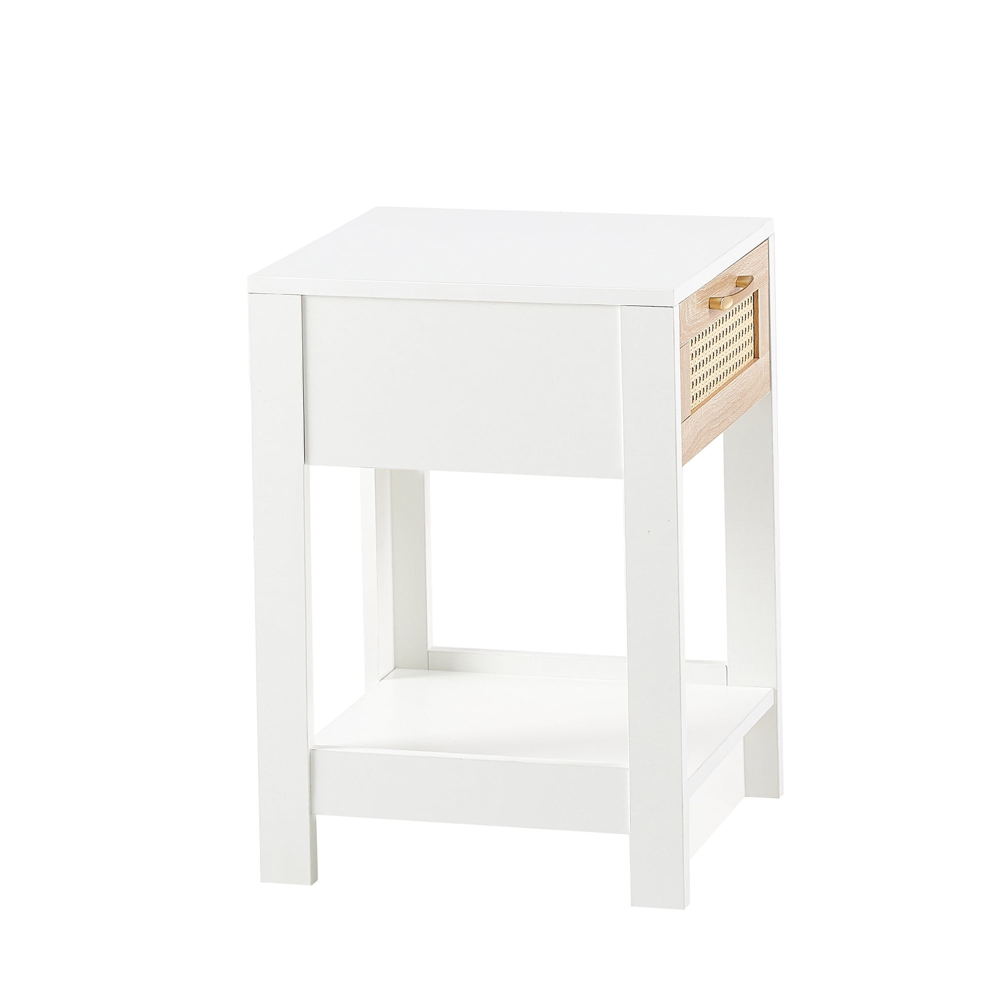 Aukfa Rattan Nightstand with Drawers for Bedroom - White