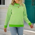 thumbnail image 2 of VSSSJ Womens Long Sleeve Pullover Sweaters Casual Crewneck Classic Plaid Geometric Printed Soft Comfy Knitted Sweater Jumper Tops Green M, 2 of 6